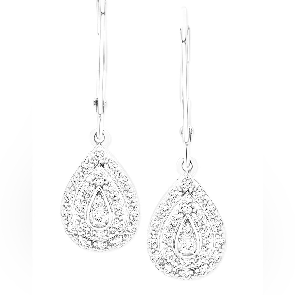 Dazzling Diamond Cluster Silver Drop Earrings